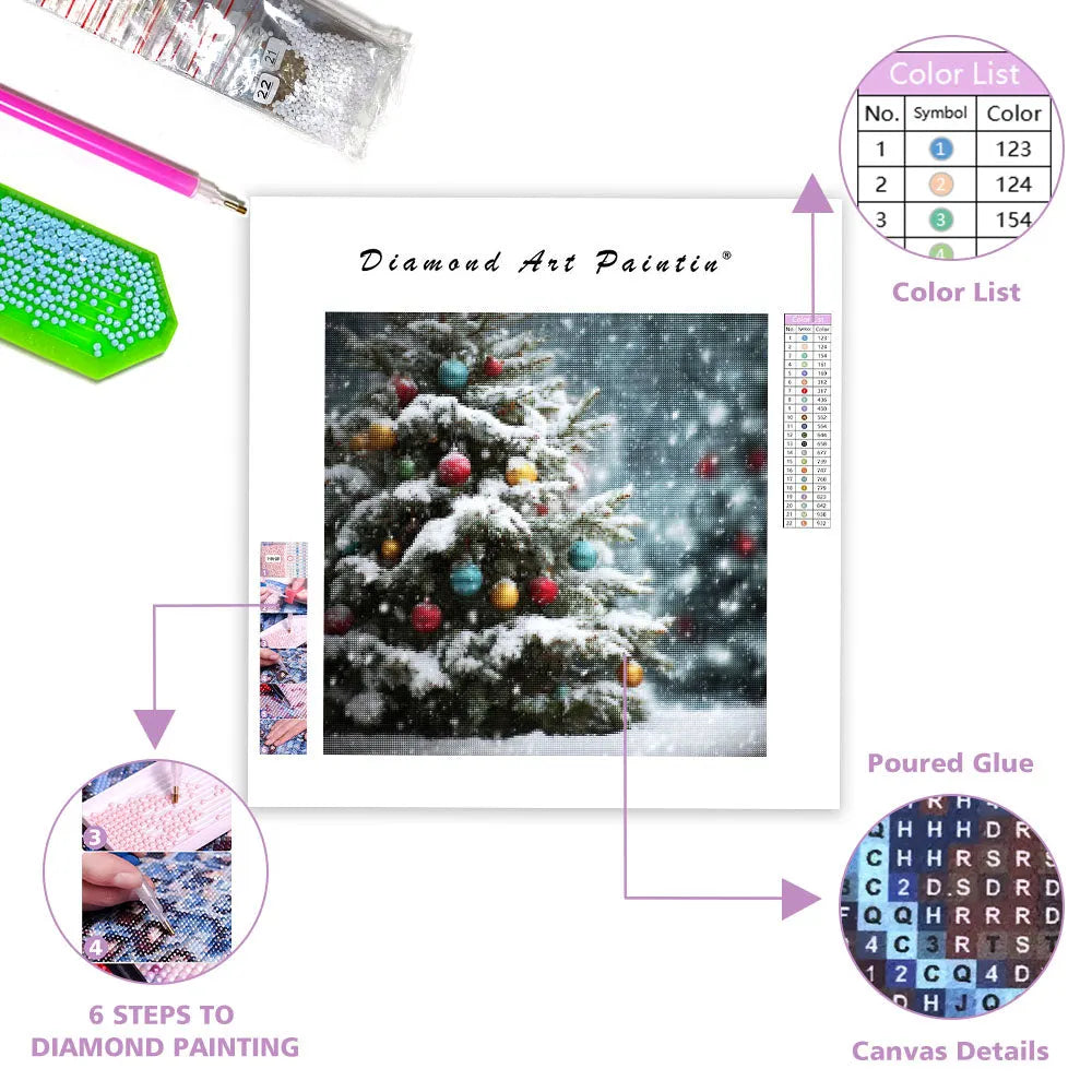 Snow-covered Christmas Tree - Diamond Painting