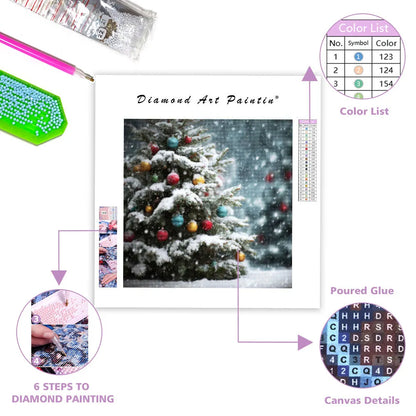 Snow-covered Christmas Tree - Diamond Painting