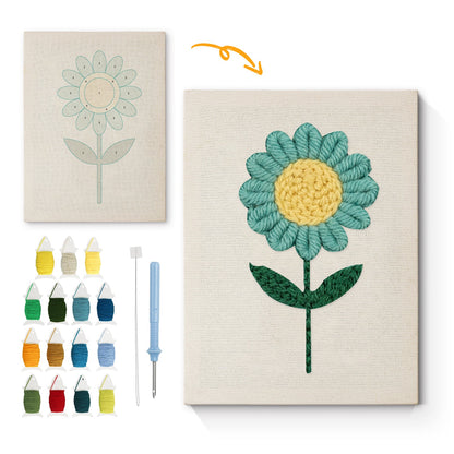 Blue Flower with Yellow Center - Punch Needle