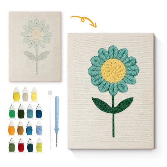 Blue Flower with Yellow Center - Punch Needle