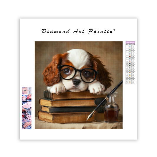 Bookish Puppy Charm - Diamond Painting