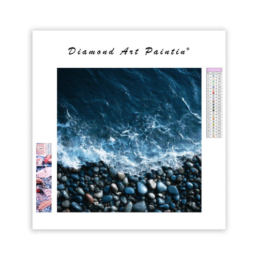 Minimalist Deep Blue Ocean Waves - Diamond Painting