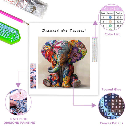 Floral Baby Elephant - Diamond Painting