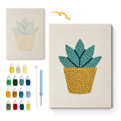 Yellow Cactus in Pot - Punch Needle