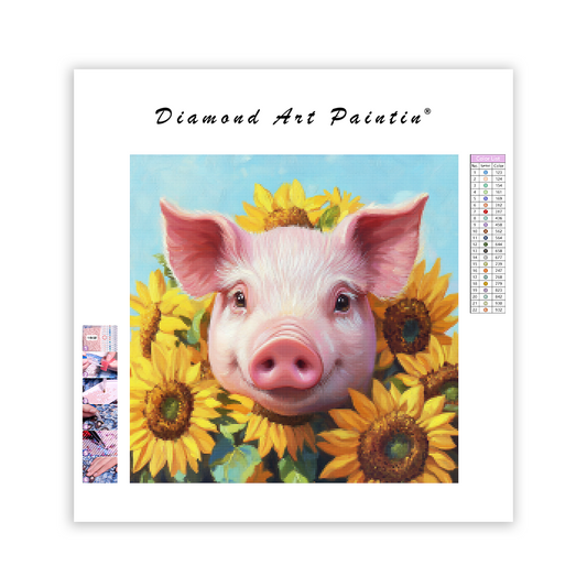 Pig in Sunflowers - Diamond Painting