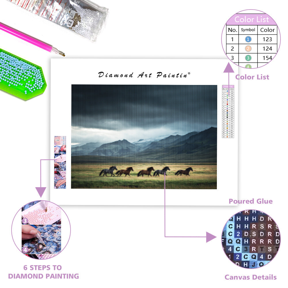 Icelandic Horses in a Field - Diamond Painting