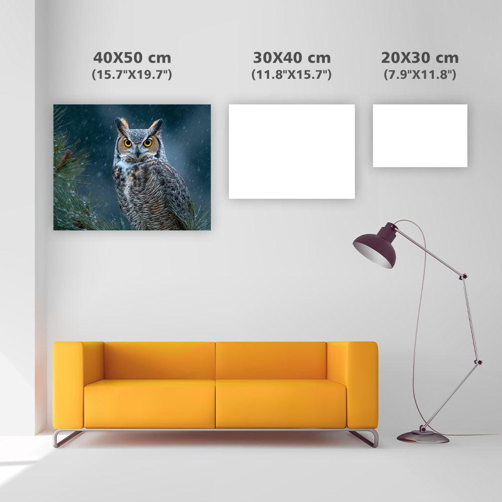 Great Horned Owl in Snow - Diamond Painting
