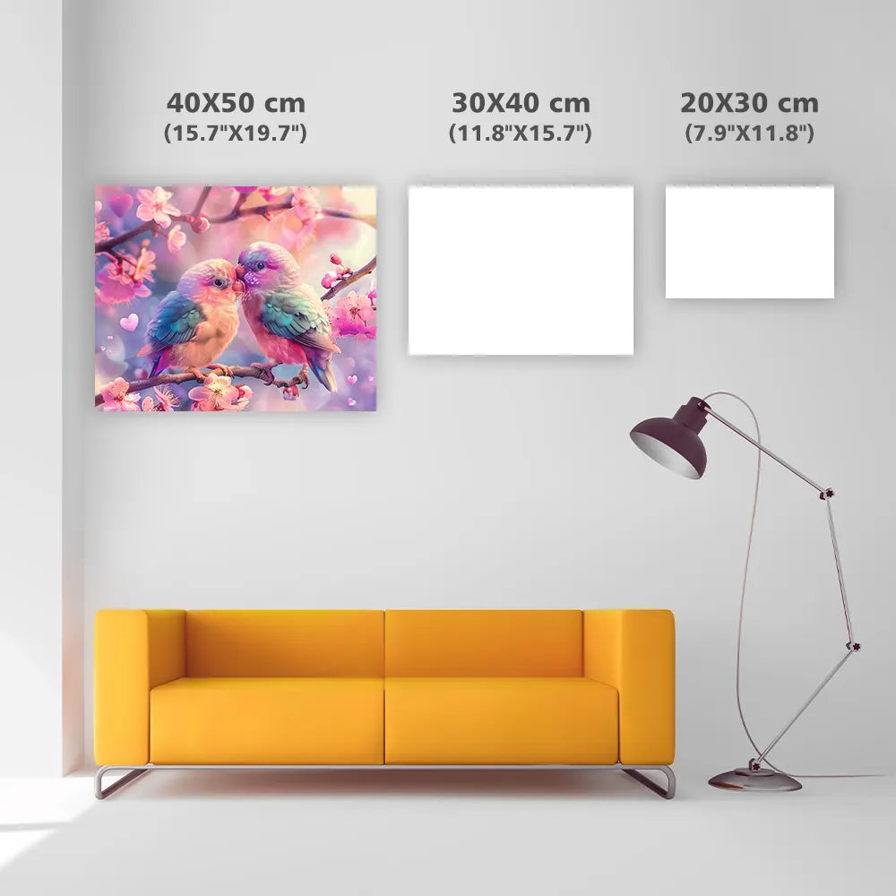 Lovebirds in Spring - Diamond Painting
