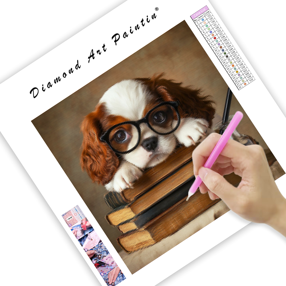 Bookish Puppy Charm - Diamond Painting