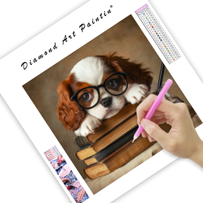 Bookish Puppy Charm - Diamond Painting