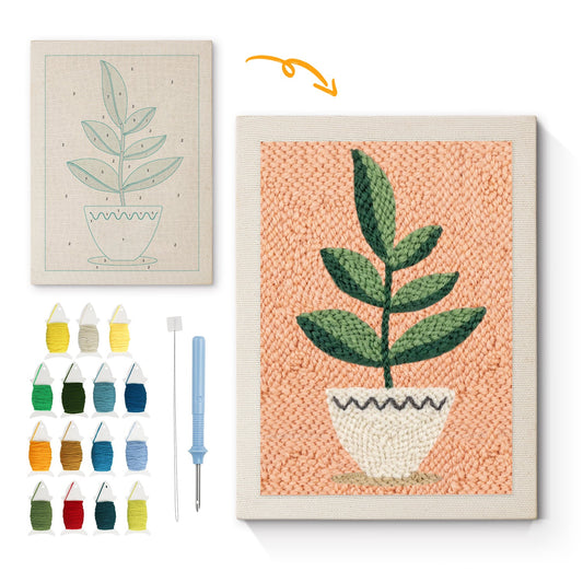 Green Plant in Pot - Punch Needle