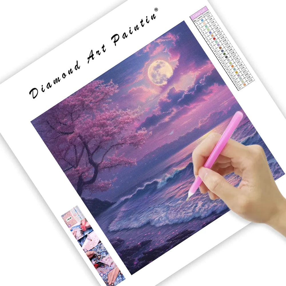 Sakura Moonlight Seaside - Diamond Painting