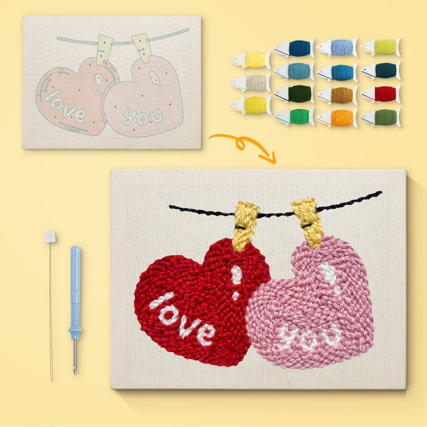 Love and You Hearts - Punch Needle