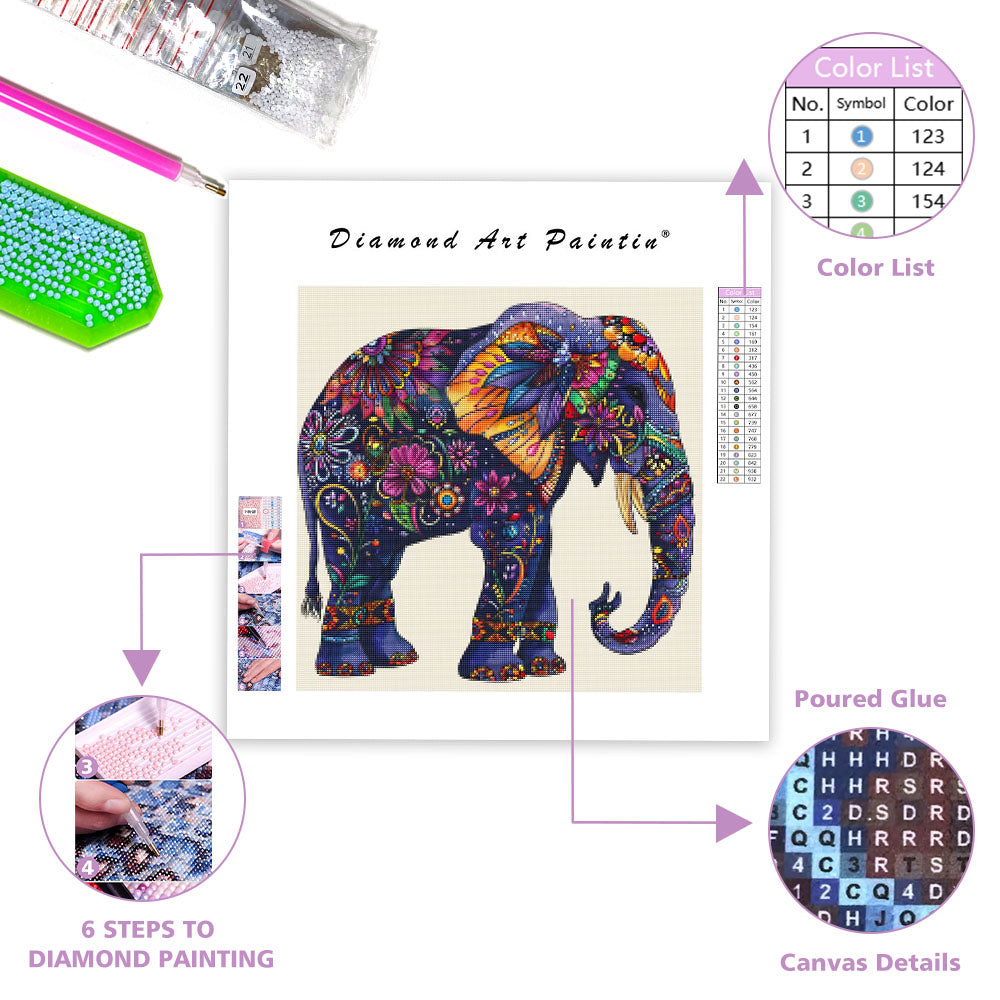 Floral Elephant Design - Diamond Painting