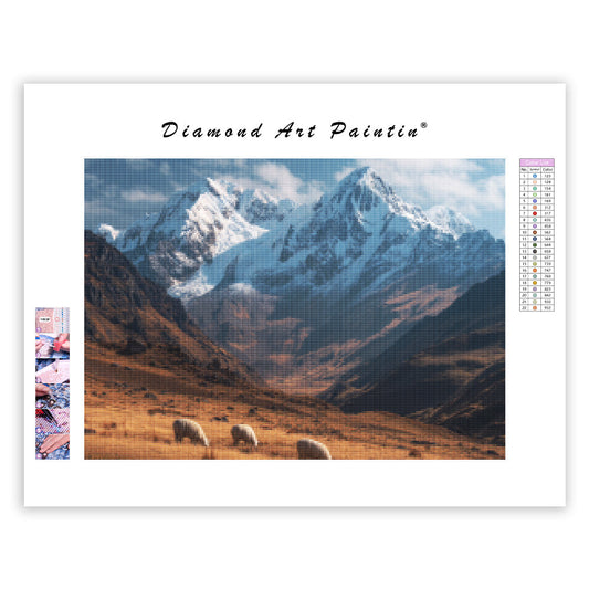 Peruvian Andes with Llamas - Diamond Painting