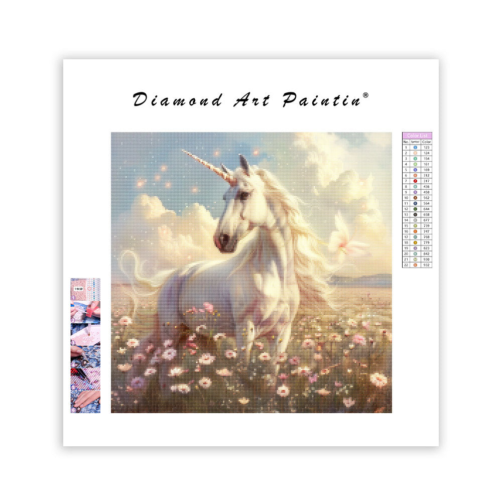 Unicorn in the Flower Patch - Diamond Painting