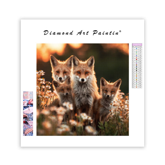 Fox Family Playing - Diamond Painting