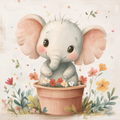 Happy Elephant in a Flower Pot - Diamond Painting