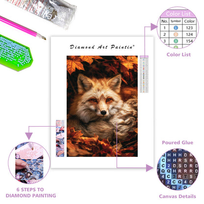 Red Fox in Autumn Leaves - Diamond Painting