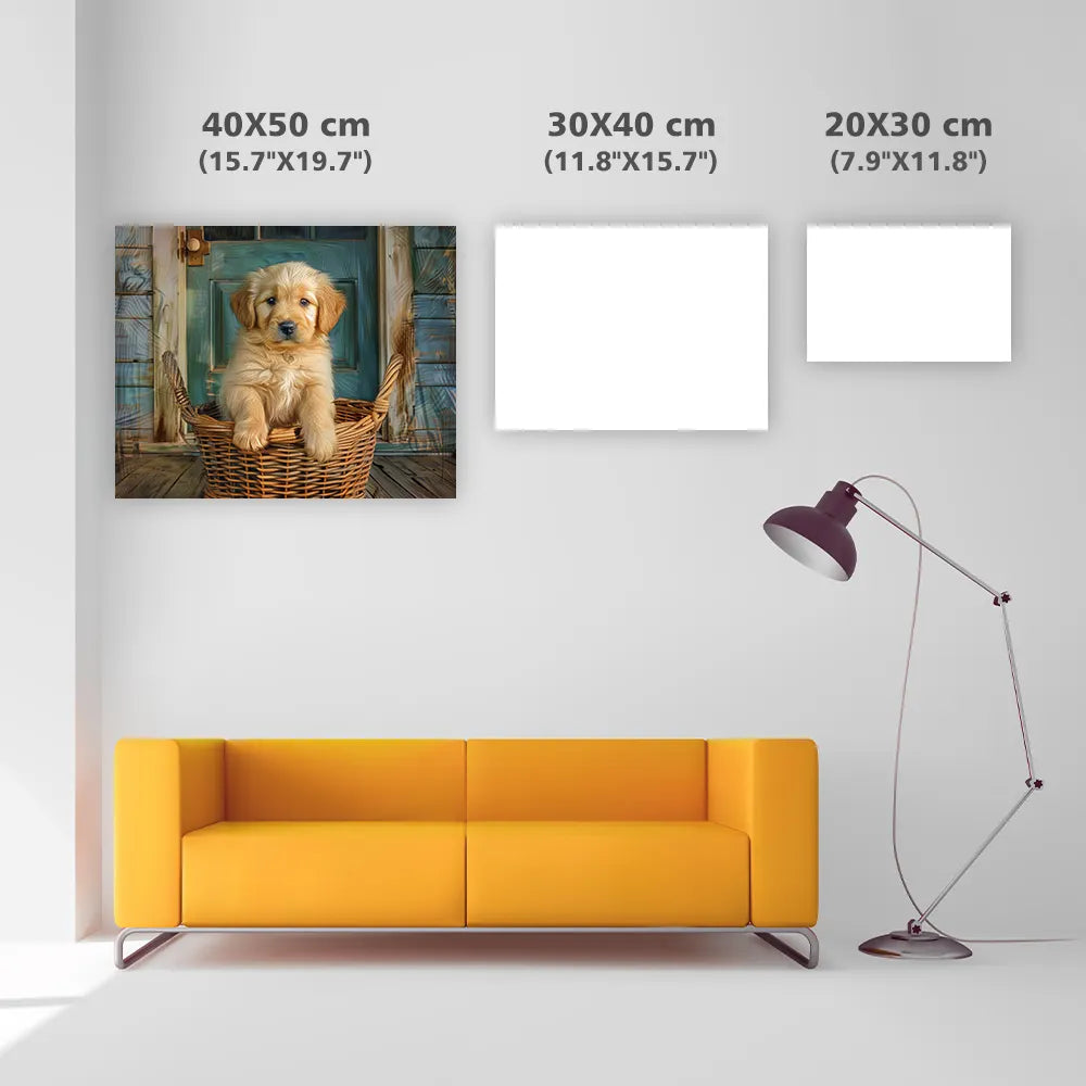 Golden Puppy in a Basket - Diamond Painting