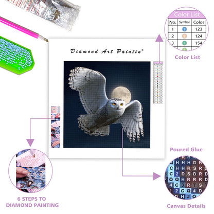 Snowy Owl in Flight - Diamond Painting