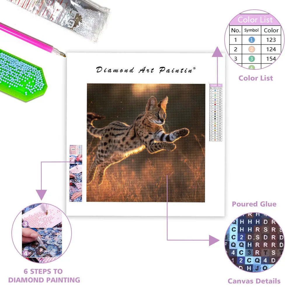 Serval Leaping - Diamond Painting
