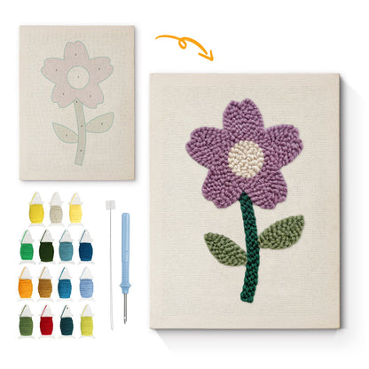 Purple Flower with Green Stem - Punch Needle