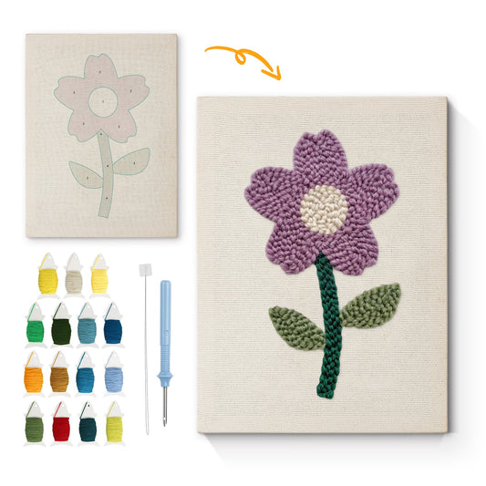Purple Flower with Green Stem - Punch Needle