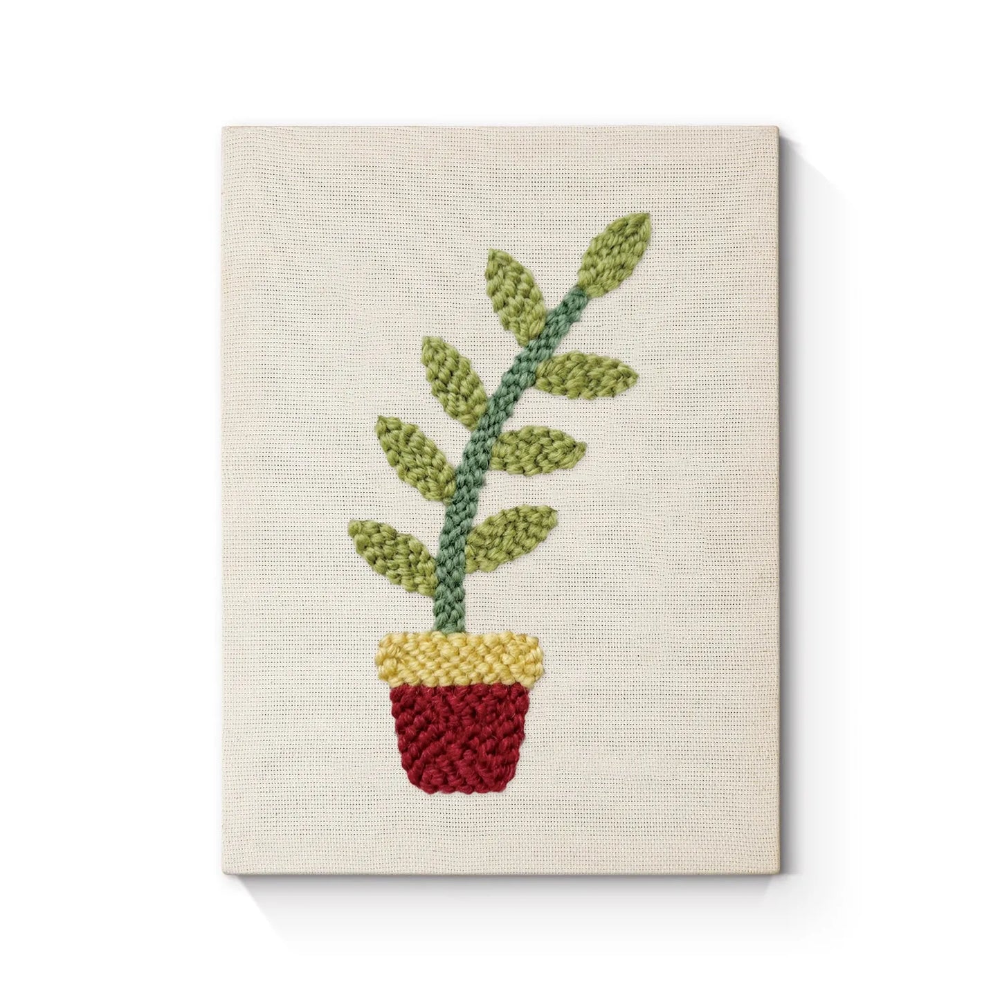 Red Pot with Green Plant - Punch Needle