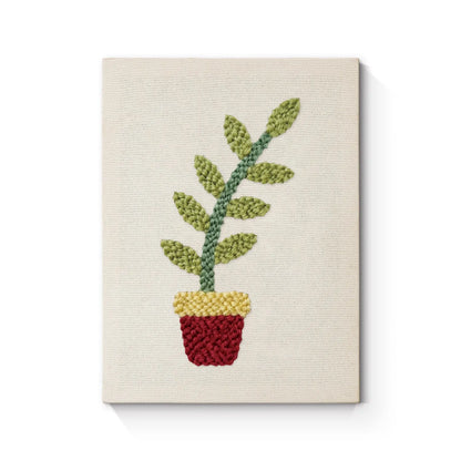 Red Pot with Green Plant - Punch Needle