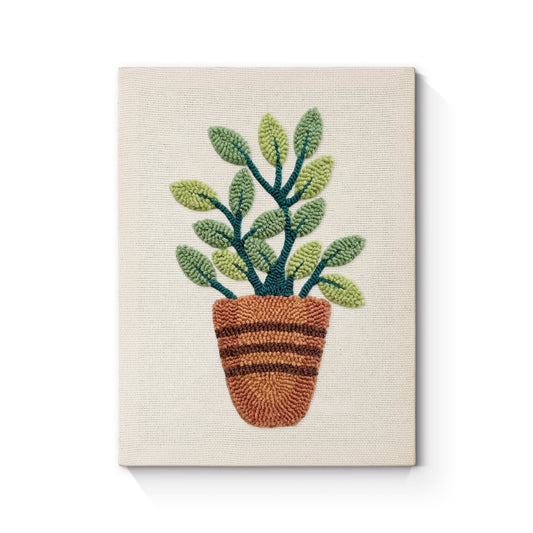 Potted Plant with Green Leaves - Punch Needle