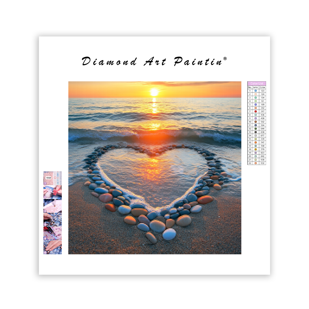 Heart-Shaped Beach Sunset - Diamond Painting
