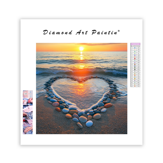 Heart-Shaped Beach Sunset - Diamond Painting