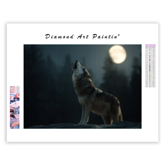 Moonlit Wolf Howl - Diamond Painting