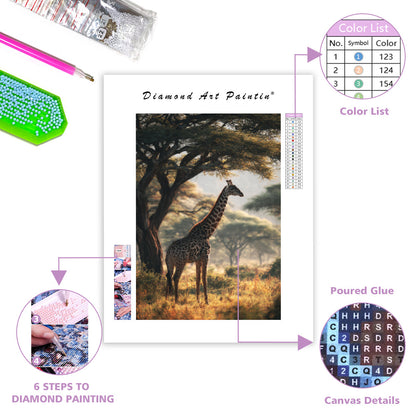 Giraffe Browsing the Acacia Trees - Diamond Painting