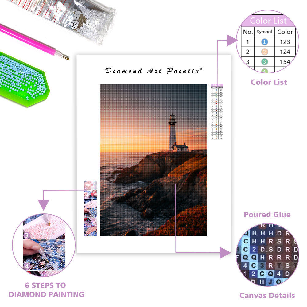 Lighthouse at Sunset - Diamond Painting