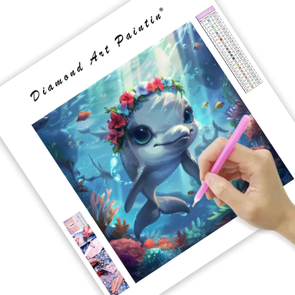 Coral Wreath Dolphin - Diamond Painting