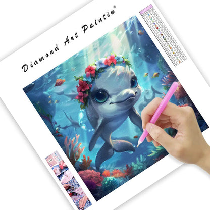 Coral Wreath Dolphin - Diamond Painting