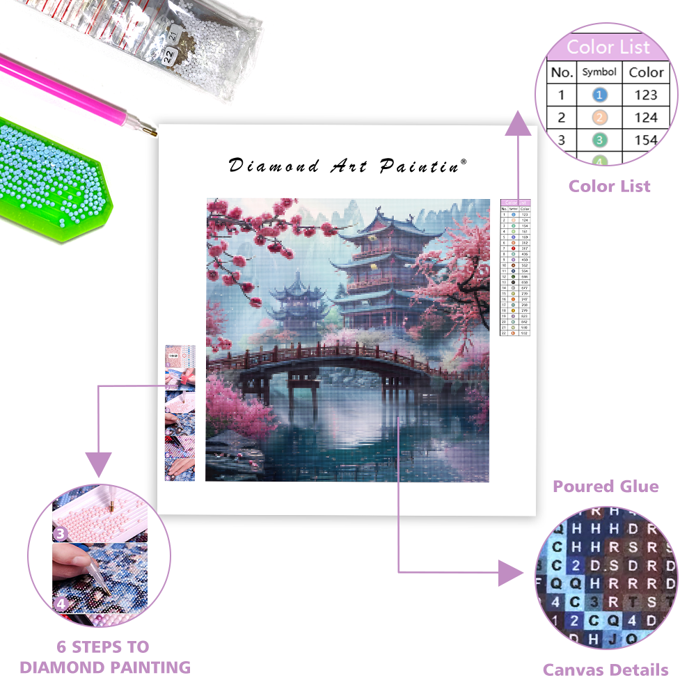 Blossom Bridge Town - Diamond Painting