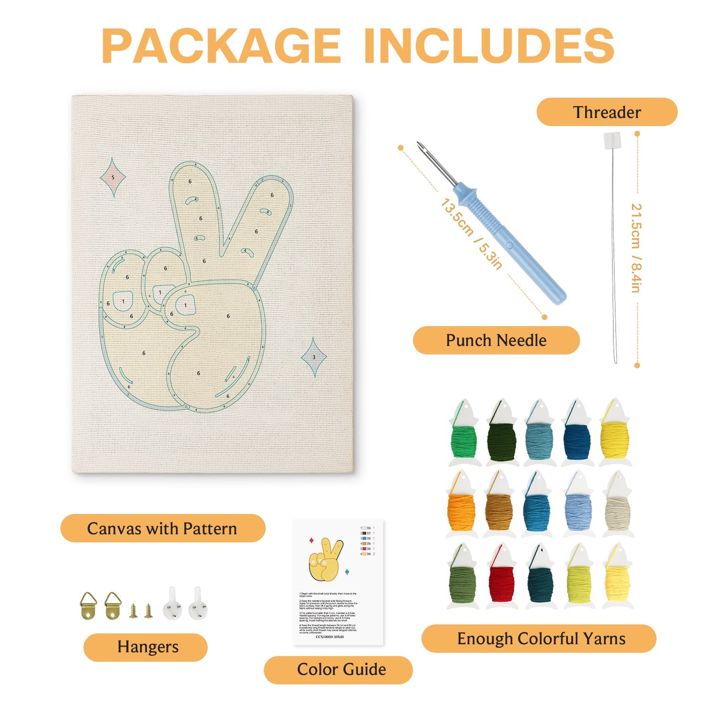 Peace Hand Gesture - Punch Needle