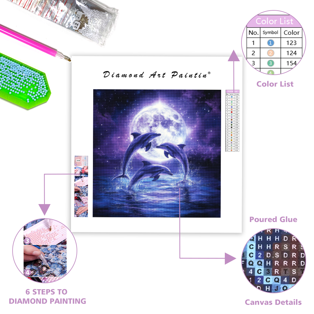 Moonlit Dolphins - Diamond Painting