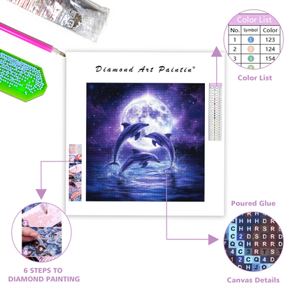 Moonlit Dolphins - Diamond Painting