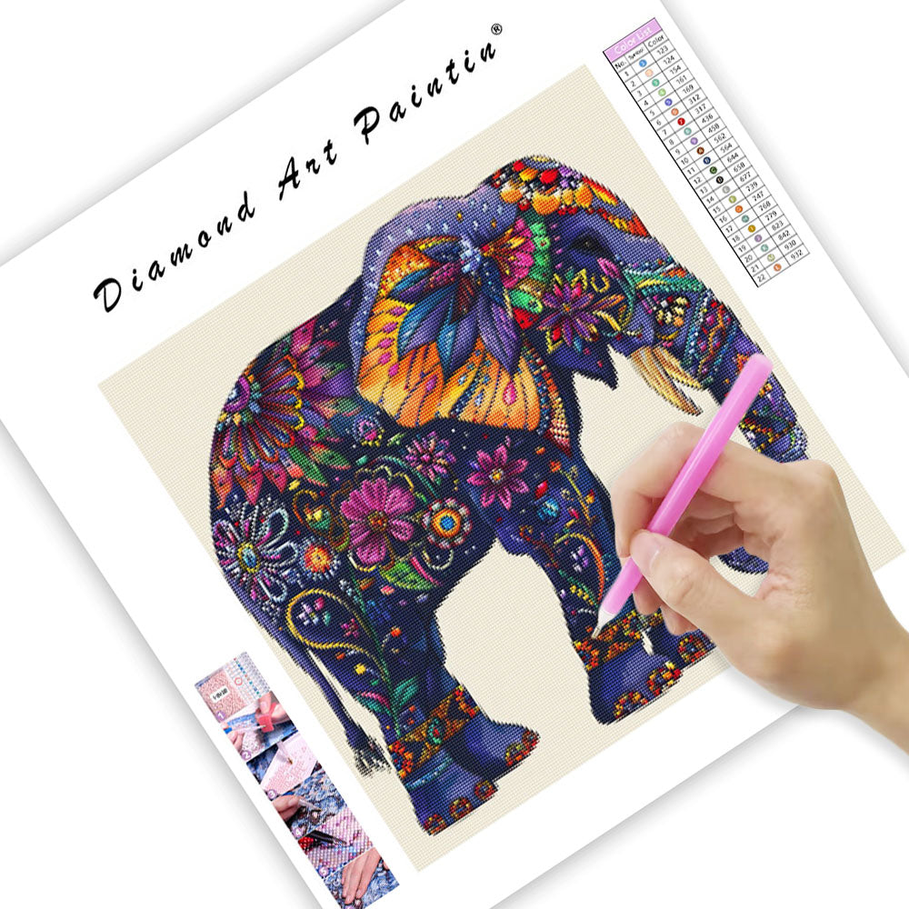 Floral Elephant Design - Diamond Painting
