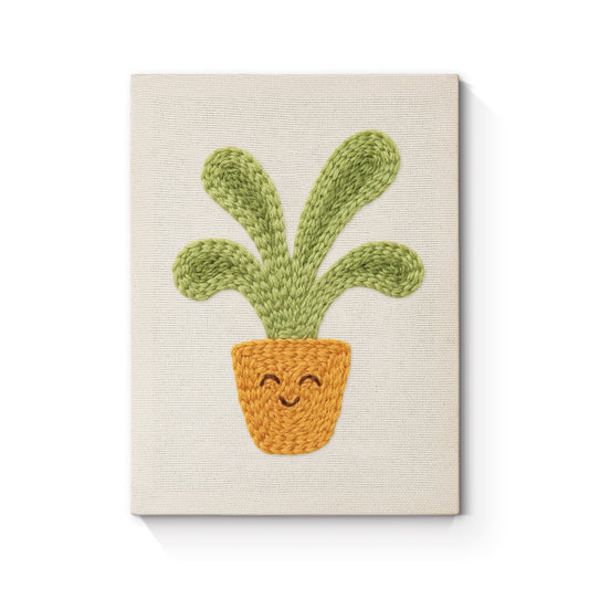 Smiling Green Plant - Punch Needle