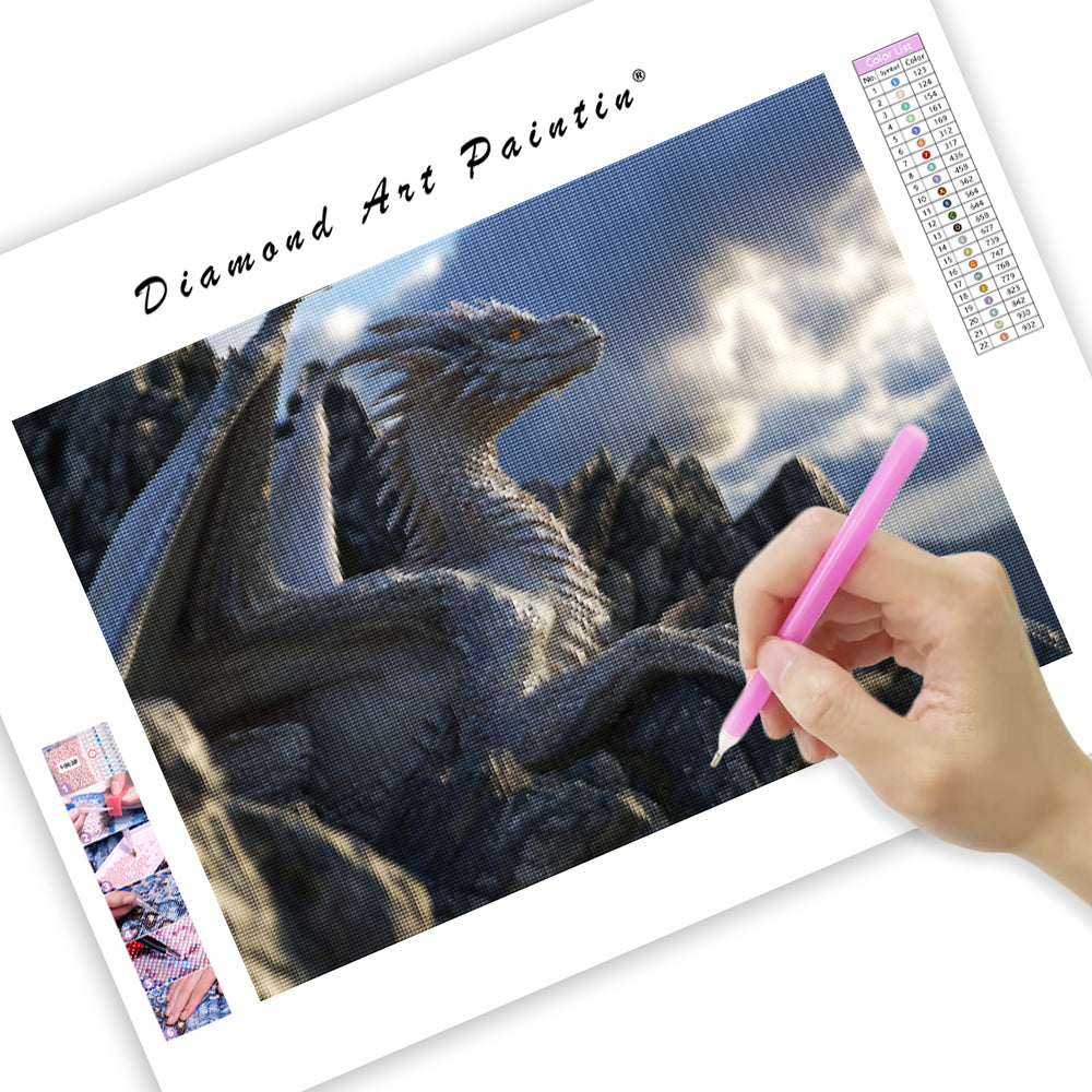 Majestic Dragon Perched on a Mountain - Diamond Painting