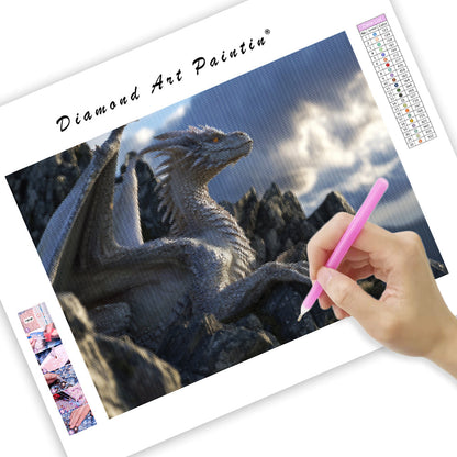 Majestic Dragon Perched on a Mountain - Diamond Painting