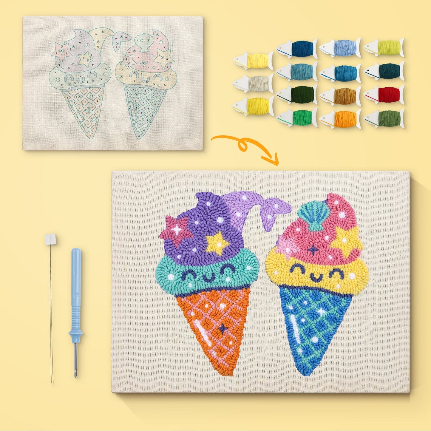 Ice Cream Cones - Punch Needle