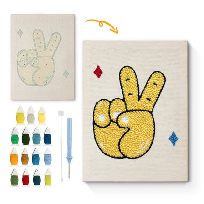 Peace Hand Gesture - Punch Needle