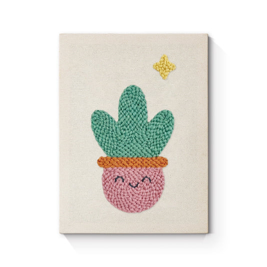 Happy Cactus with Stars - Punch Needle