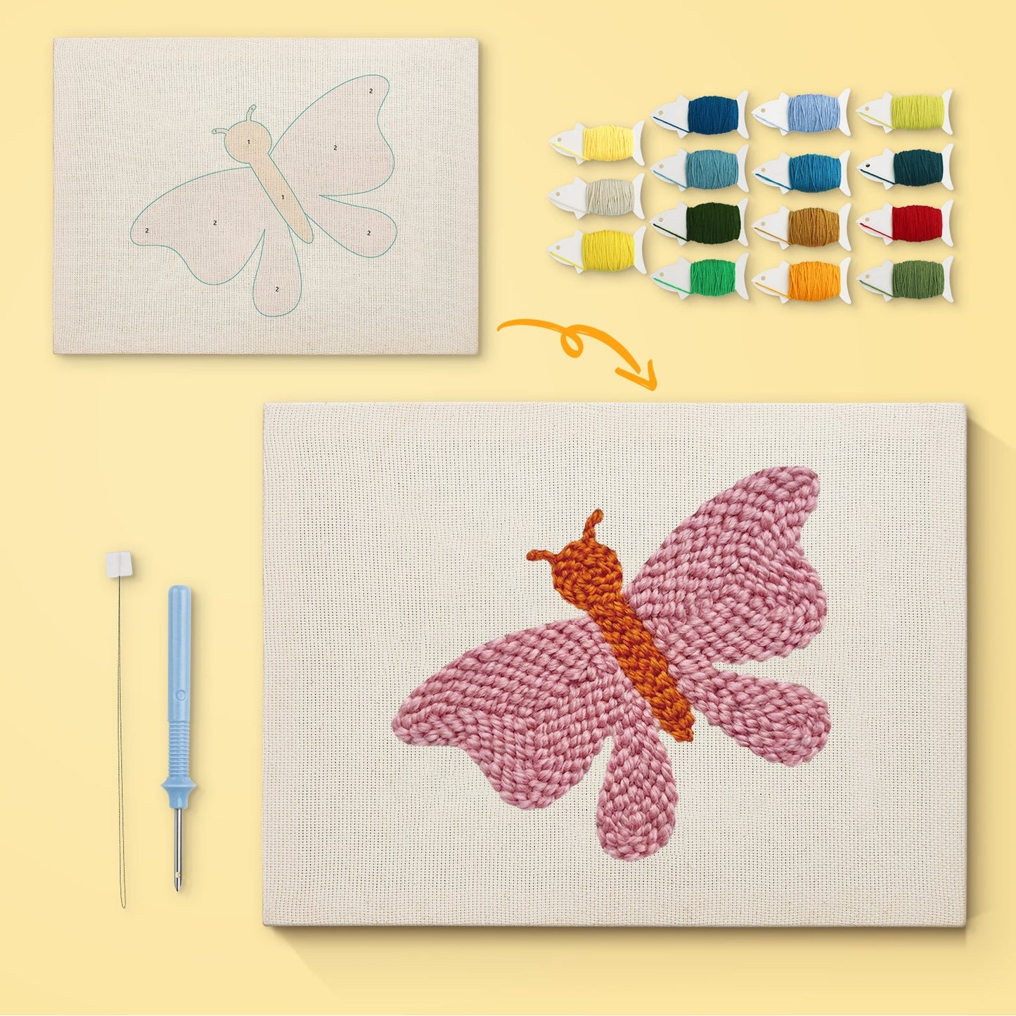Pink Butterfly Embroidery - Punch Needle